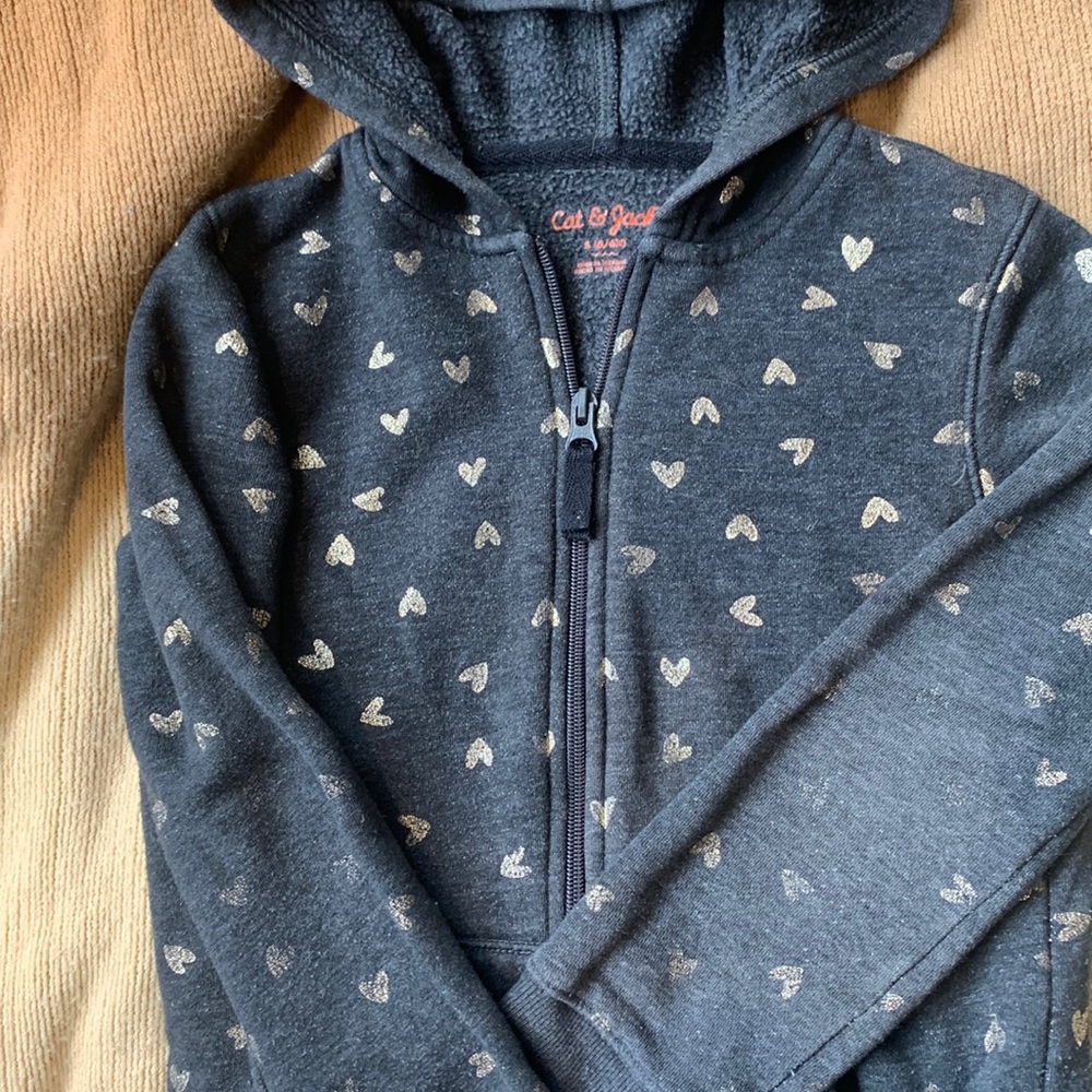 6Y Cat and Jack Golden Hearts Grey Zip Hoodie